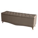 Recamier Calçadeira Baú Barcelona Casal 140 cm Botão Encapados Pés Palito Suede Capuccino Do Lar Móveis