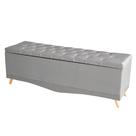 Recamier Calçadeira Baú Helena Queen 160 cm Botão Encapados Pés Palito Suede Prata Eli Móveis