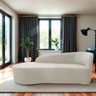 Recamier Curvo Orgânico 140cm 2 Lugares Lado Esquerdo para Sala de Estar Linho Paris Bege Recamier Curvo Orgânico 140cm 2 Lugares Lado Esquerdo para Sala de Estar Linho Paris Bege