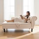 Recamier Decorativo Divã Amsterdã 187cm Lado Esquerdo Suede Marfim