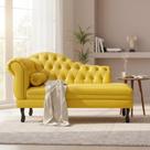 Recamier Decorativo Divã Larissa Lado Direito Couro Amarelo Pés Madeira Ms Decor