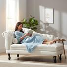 Recamier Decorativo Divã Larissa Lado Direito Couro Branco Pés Madeira Mz Decor