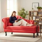 Recamier Decorativo Divã Larissa Lado Direito Couro Vermelho Pés Madeira Mz Decor