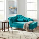 Recamier Decorativo Divã Larissa Lado Direito Suede Azul Turquesa Pés Madeira Ms Decor