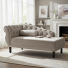 Recamier Decorativo Divã Larissa Lado Direito Suede Bege Pés Madeira Ms Decor
