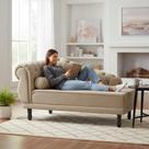 Recamier Decorativo Divã Larissa Lado Direito Suede Capuccino Pés Madeira Mz Decor