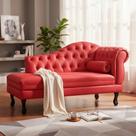 Recamier Decorativo Divã Larissa Lado Esquerdo Couro Vermelho Pés Madeira Ms Decor