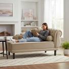 Recamier Decorativo Divã Larissa Lado Esquerdo Suede Capuccino Pés Madeira Mz Decor