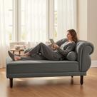 Recamier Decorativo Divã Larissa Lado Esquerdo Suede Cinza Pés Madeira Mz Decor