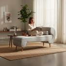 Recamier Decorativo Divã Melissa Lado Esquerdo Linho Bege Pés Madeira Mz Decor Recamier Decorativo Divã Melissa Lado Esquerdo Linho Bege Pés Madeira Mz Decor