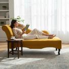 Recamier Decorativo Divã Olivia Couro Amarelo Pés Madeira Ms Decor