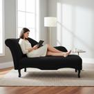 Recamier Decorativo Divã Olivia Couro Preto Pés Madeira Ms Decor