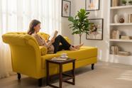 Recamier Decorativo Divã Styllus Lado Direito Couro Amarelo