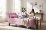 Recamier Decorativo Divã Styllus Lado Direito Couro Rosa Bebê
