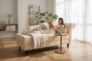 Recamier Decorativo Divã Styllus Lado Esquerdo Couro Bege Recamier Decorativo Divã Styllus Lado Esquerdo Couro Bege