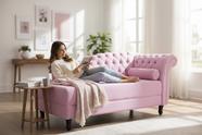 Recamier Decorativo Divã Styllus Lado Esquerdo Couro Rosa Bebê