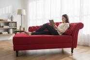 Recamier Decorativo Divã Styllus Lado Esquerdo Suede Vermelho