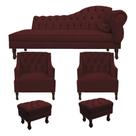 Recamier Divã Larissa 140cm Lado Direito + 2 Poltrona Genesis + 2 Puff Retro Suede Bordo Recamier Divã Larissa 140cm Lado Direito + 2 Poltrona Genesis + 2 Puff Retro Suede Bordo