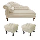 Recamier Divã Namoradeira Larissa 150cm + 2 Puffs Retrô Suede Bege - LM DECOR Recamier Divã Namoradeira Larissa 150cm + 2 Puffs Retrô Suede Bege - LM DECOR