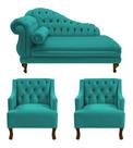 Recamier Larissa 150 cm e 2 Poltronas Genesis Suede Azul Turquesa - LM DECOR