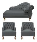 Recamier Larissa 150 cm e 2 Poltronas Genesis Suede Cinza - LM DECOR