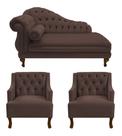 Recamier Larissa 150 cm e 2 Poltronas Genesis Suede Marrom - LM DECOR