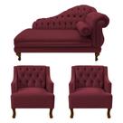 Recamier Larissa 150 cm e 2 Poltronas Genesis Suede Vermelho Bordo - LM DECOR