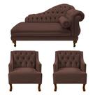 Recamier Larissa 150 cm Esquerdo de quem senta e 2 Poltronas Genesis Suede Marrom - LM DECOR