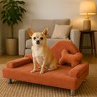 Recaminer Pet Sofá Cama Para Cachorro e Gato Luxo Veludo Terracota