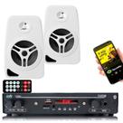 Receiver para Som Ambiente Bluetooth com Duas Caixas de Som Ambiente Brancas 4 Polegadas 70w 8 Impedância Receiver para Som Ambiente Bluetooth com Duas Caixas de Som Ambiente Brancas 4 Polegadas 70w 8 Impedância