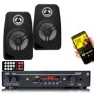 Receiver para Som Ambiente Bluetooth com Duas Caixas de Som Ambiente Pretas 4 Polegadas 70w 8 Impedância