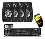 Receiver para Som Ambiente Leson LSN1002BT Slim BT + 4 Caixas de Som Ambiente Leson 70W 4 Polegadas 8 Ohms Preta