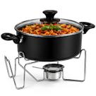 Rechaud 5 Litros Completo Panela Antiaderente Fogareiro Tampa Vidro Sirva Alimentos Quentes Mesa Posta Elegante Buffet