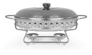 Rechaud Em Vidro Clássico Oval Com Tampa Inox Gourmet Mix