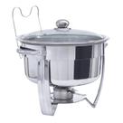 Rechaud inox redondo 6l tampa de vidro temperado banho maria e queimador alcool gel