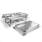 Rechaud Retangular 2 Cubas Inox 12l Banho Maria Fogareiro