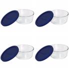 Recipiente de armazenamento Pyrex, prato redondo de 4 xícaras com tampa azul escura x4