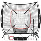 Rede de Treino de Beisebol e Softbol BaseGoal 1,8m x 1,8m com Suporte para Tacada, Tee Ajustável, Arco Estrutural, Zona de Strike Bônus e Alvo
