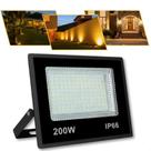 Refletor De Led Externo 200w Branco Quente 3000k Ip66 127 220v Preto