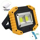 Refletor LED 30W Portátil Recarregável LED COB IP65 Amarelo + Chaveiro CBRN18024