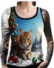 Regata Camiseta Tshirt Natal Festas Gato Gatinho Fofo Neve 4
