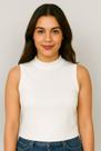 Regata Cropped Canelada Branca Feminina Básica Confortável