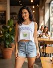 Regata cropped feminino Brasil hexa time futebol barato