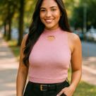 Regata Elegante Cropped Tricot Modal Losango Vazado Casual