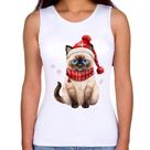 Regata Feminina Gato Natalino Gorro e Cachecol - Foca na Moda Regata Feminina Gato Natalino Gorro e Cachecol - Foca na Moda