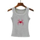 Regata Feminina Sem Mangas Com Estampa De Aranha, Colete Justo De Algodão Canelado Para O Verão, Regata Feminina Sem Mangas Com Estampa De Aranha, Colete Justo De Algodão Canelado Para O Verão,