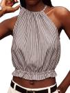 Regata IDEALSANXUN listrada marrom de algodão com gola halter M