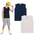 Regata Infantil de Menino Lisa Básica de Algodão Kit 3 peças