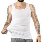 Regata Masculina Premium Modelo Americano Ribana Canelada Algodão e Elastano Gola Quadrada Branca