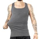 Regata Masculina Premium Modelo Americano Ribana Canelada Algodão e Elastano Gola Quadrada Cinza